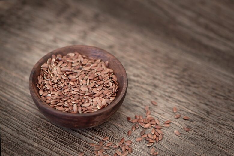 flaxseed in a bowl on a table